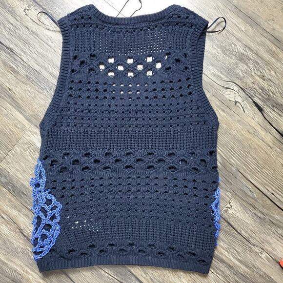 Zara Women Open Crochet Blue Vest Size Small New Without Tag - Picture 5 of 8